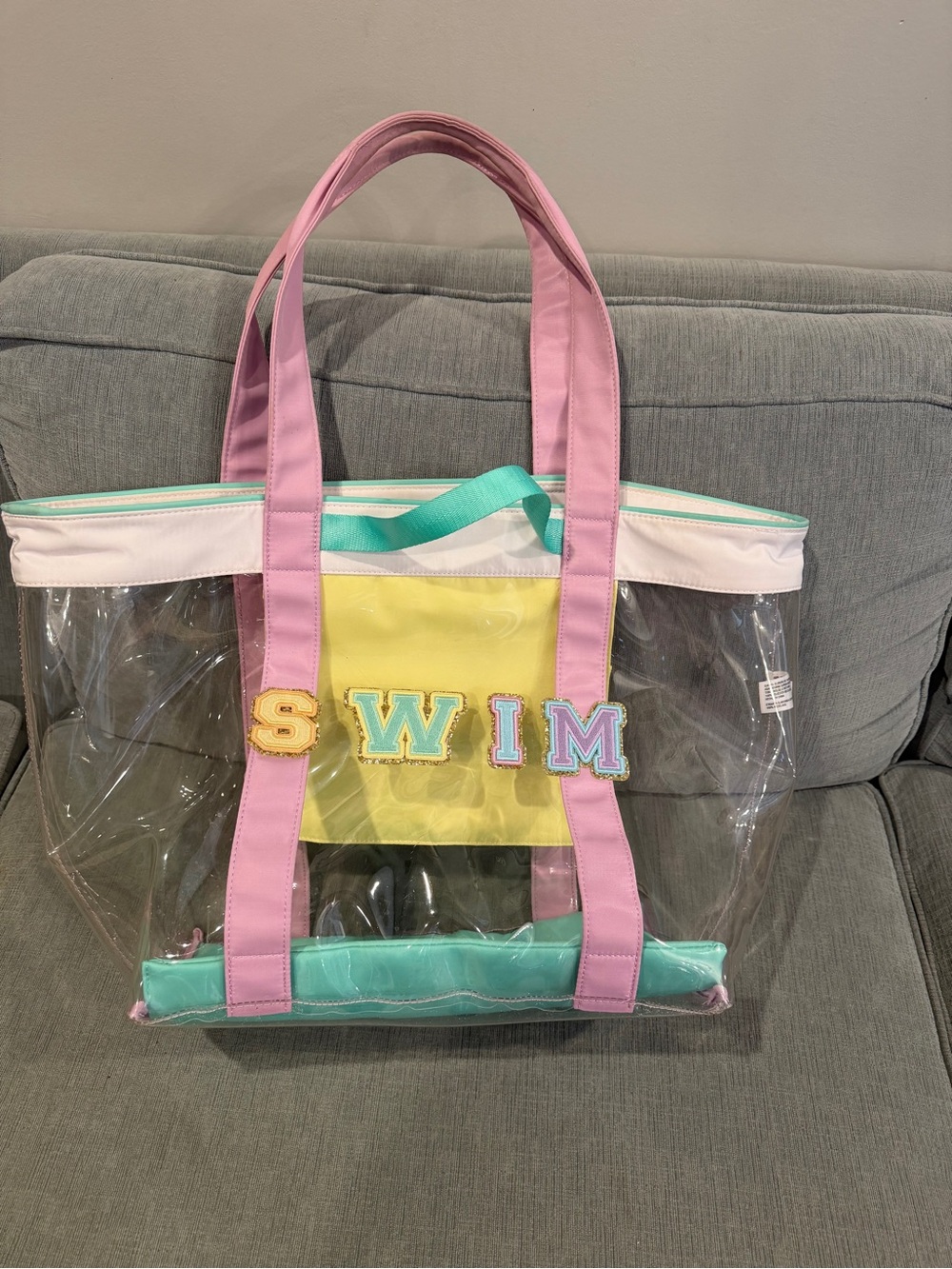 Stoney Clover Clear Swim Tote Bag with Pink Straps and Pastel Accents